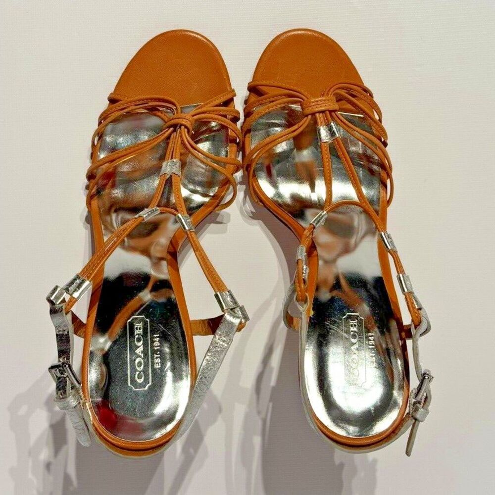 NWOB $170 Coach Lana Heels Brown Silver Leather Strappy Elegant Women’s Size 8.5 - Picture 9 of 12